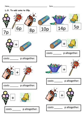 money worksheets totals and change teaching resources