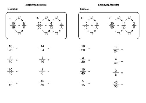 Printables Simplifying Fractions Worksheet Pdf simplifying fractions by deechadwick teaching resources tes