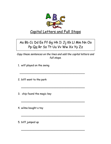 capital letters and full stops worksheet teaching resources