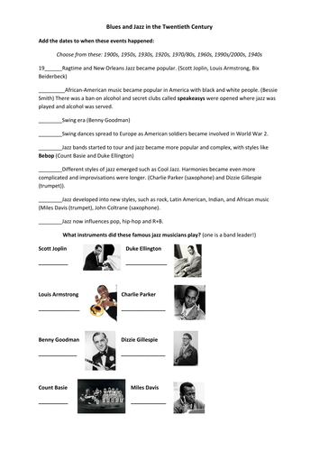 history of the blues worksheets hard easy teaching resources