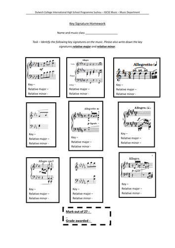 Key Signature Homework | Teaching Resources