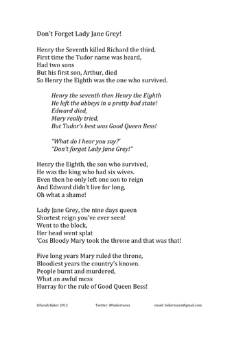 Tudor song- Don't Forget Lady Jane Grey!