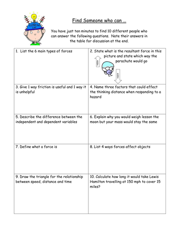 Revision Activities for Forces | Teaching Resources
