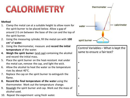 Calorimetry Practical and Analysis | Teaching Resources