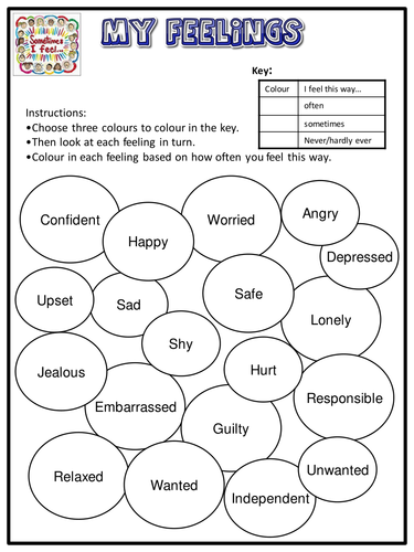 my feelings worksheet emotional literacy teaching