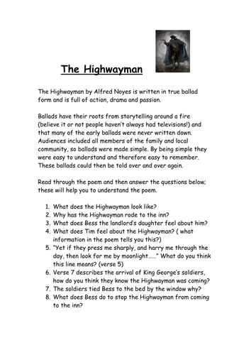 Highwayman Resources | Teaching Resources