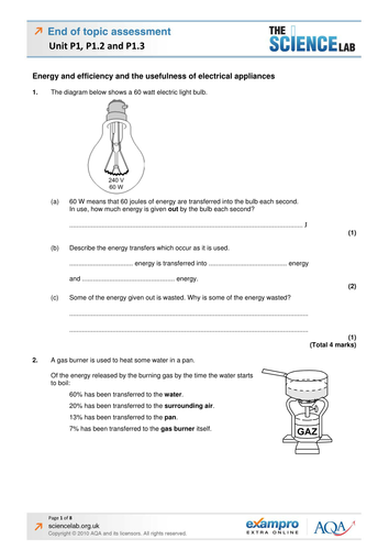The cost of electricity P1 revision | Teaching Resources