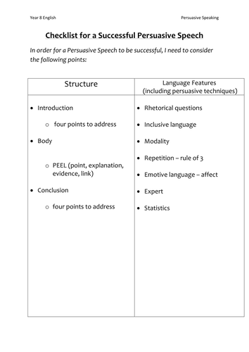persuasive speech revision checklist