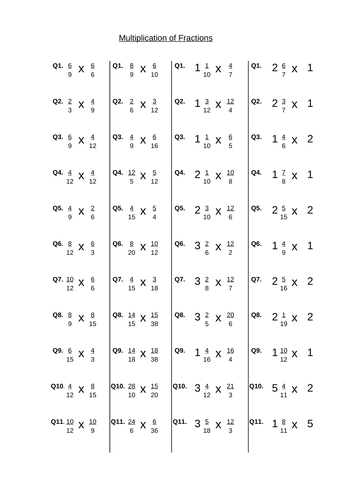 multiplying fractions practice random worksheet teaching resources