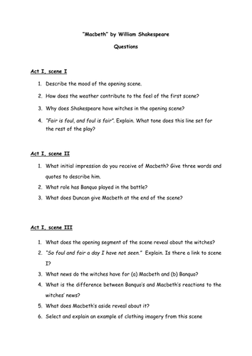 Macbeth: Worksheet With Analysis Questions! | Teaching Resources