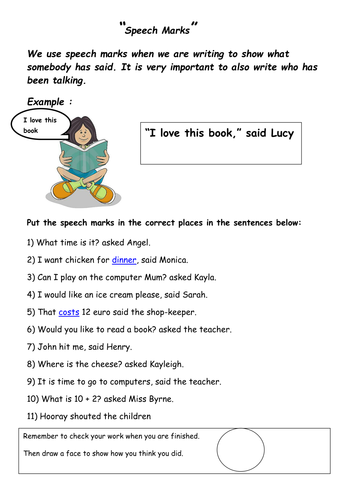 speech marks worksheet year 6