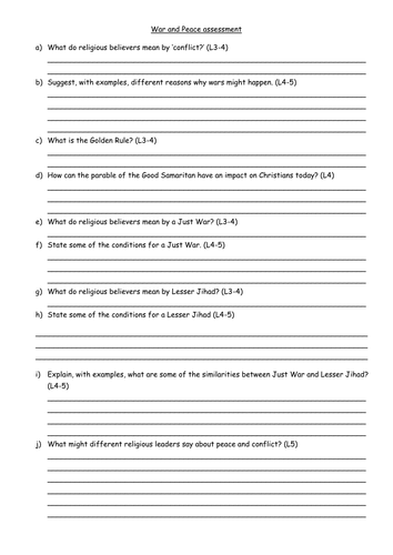 War and peace assessment | Teaching Resources