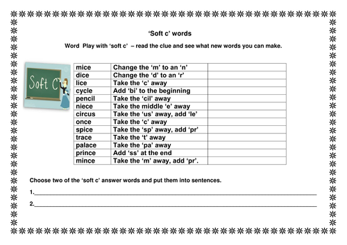 soft c worksheets teaching resources