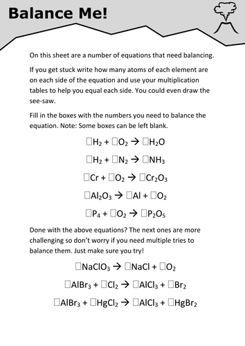 Balancing Equations Teaching Resources