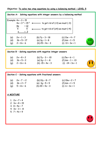 Solve two step equations by balancing | Teaching Resources