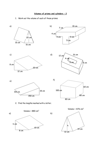 Printables Volume Of A Prism Worksheet finding the volume of prisms and cylinders by charlenewilliams teaching resources tes