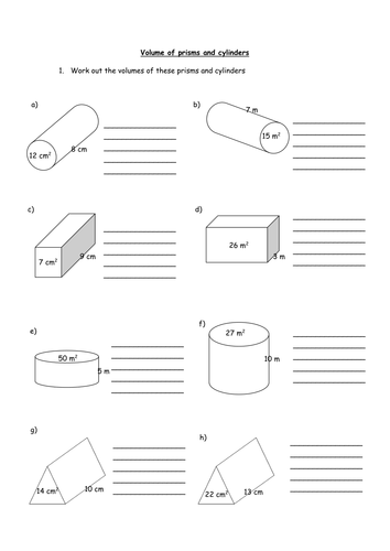 Printables Volume Of A Prism Worksheet finding the volume of prisms and cylinders by charlenewilliams teaching resources tes