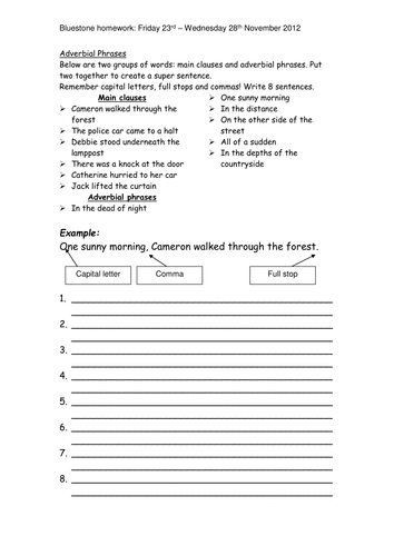 tes sheet marks speech mrsw28 worksheet Teaching  by Resources Adverbial  phrases