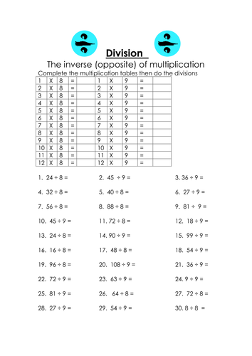 Simple Division Using Multiplication Tables | Teaching Resources