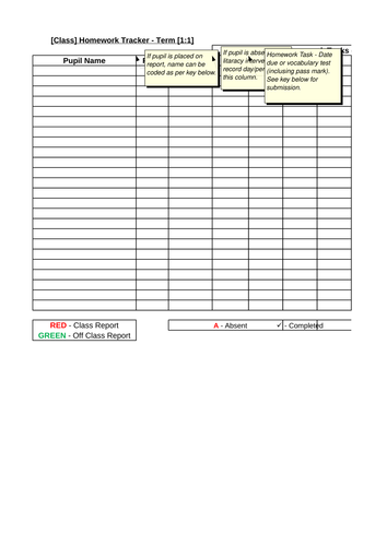 Homework tracker excel image
