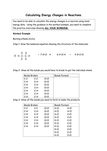 Bond Energy Tutorial and Practice Calculations | Teaching Resources