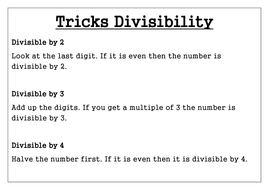 Tricks Divisibility | Teaching Resources