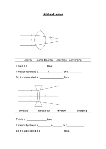 Lenses worksheet Teaching Resources