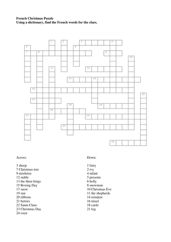 English to French crossword puzzle | Teaching Resources