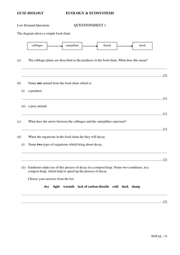 GCSE ecology questions and answers | Teaching Resources