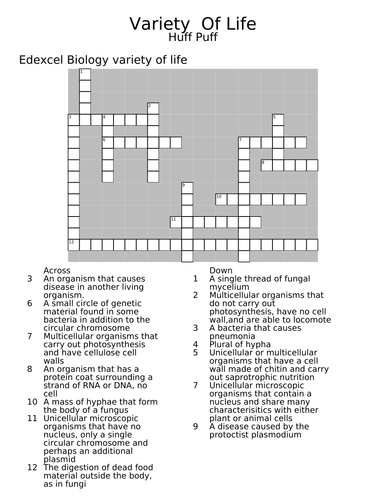 Variety of Life Crossword | Teaching Resources