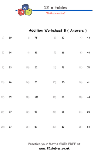 Adding lists of 1, 2 and 3 digit numbers by SQUIDLEY - Teaching