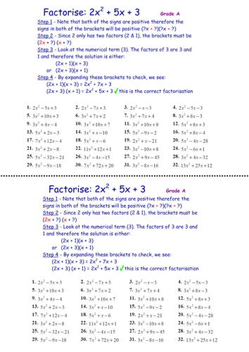 Factorising Quadratic Expressions Lesson | Teaching Resources