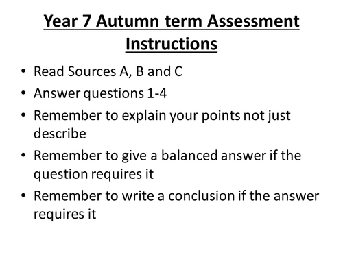 History Assessment Elizabeth 1 Year 7 | Teaching Resources