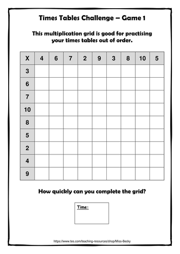 Times Tables Homework Grids Teaching Resources