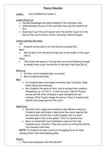 Year 8 Badminton Lesson Plans by pegan1 - UK Teaching Resources - TES