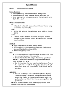 Year 8 Badminton Lesson Plans by pegan1 - UK Teaching Resources - TES