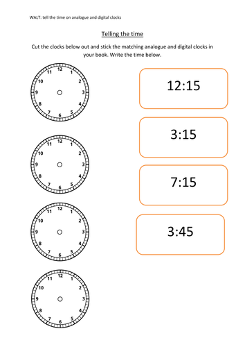 Telling the time differentiated worksheets picture
