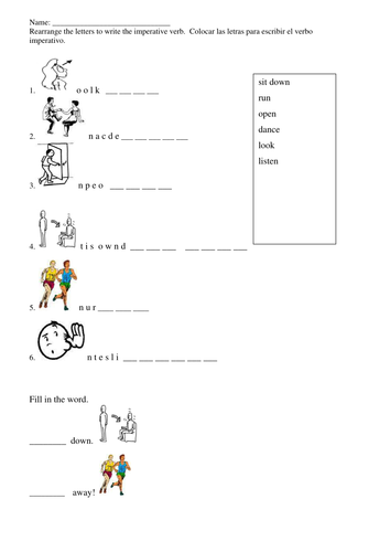 imperative verbs sen eal students teaching resources