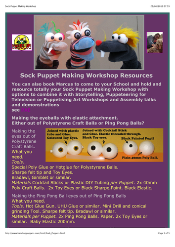 Puppetry: Puppet Making and Puppeteering Schools Workshops. Information ...