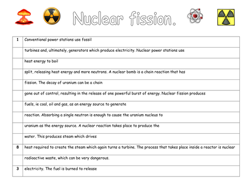 Worksheets Fission And Fusion Worksheet nuclear fission and fusion by missnpye teaching resources tes sentence sort pupil doc