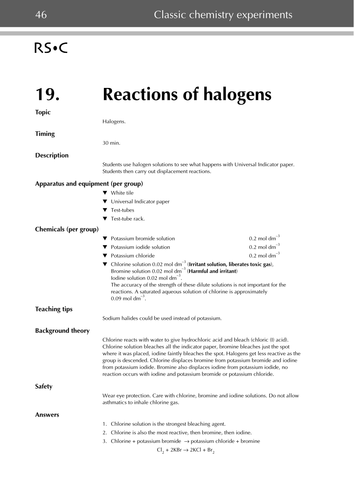 Reactions of the Halogens | Teaching Resources
