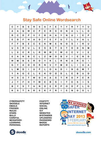 Internet Safety Wordsearch - Skooville | Teaching Resources
