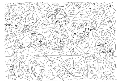 Angry Birds Negative Numbers Calculated Colouring ...