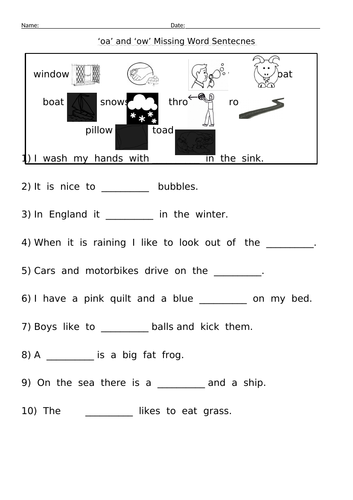 Oa And Ow Oa Digraph Worksheets Teaching Resources