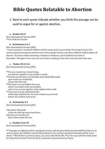 Abortion, Christian Views | Teaching Resources