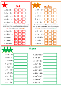 linear expressions on  differentiated factorising revision worksheet worksheet short tes algebra