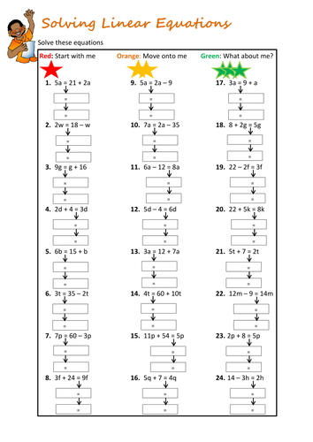 Solving Linear Equations Worksheet | Teaching Resources