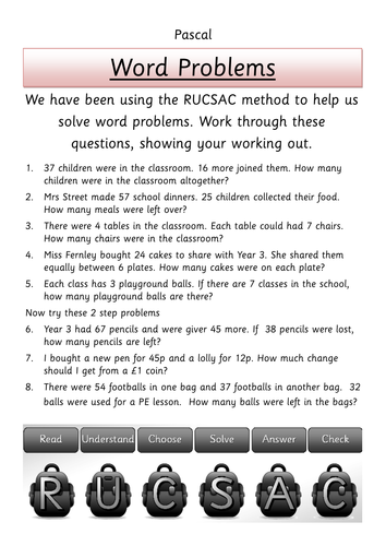 Year 3 Numeracy Homework - Word Problems | Teaching Resources