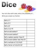 Dice and cards probability short worksheets | Teaching Resources