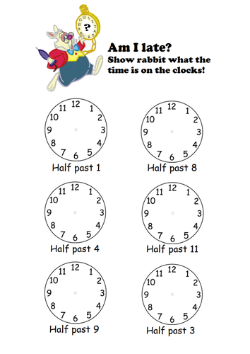 telling the time to oclockhalf past teaching resources